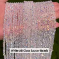 White AB iridescent crystal glass faceted rondelle beads for jewelry making - White AB Crystal Glass Rondelle Beads / 4x3
