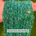 Sparkling peacock green faceted glass spacer beads for handmade DIY jewelry making projects - Peacock Green Glass Rondelle Beads / 4x3