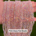 Sparkling faceted pink glass flat beads for DIY handmade jewelry making accessories - Pink Glass Rondelle Beads / 4x3