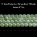 Natürliche grüne Hetian-Jade 108 Gebetsperlen Armband mit 6x7mm alten Stil Perlen - 108 Perlen (7A Natürliche Hetian Jade) / Ca. 6x7mm / Hellgrün