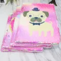Reversible sequin notebook detail featuring a cute pug dog cover design, magical diary. - Default Style