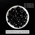Natural black agate gemstone large hole beads in various sizes for DIY jewelry making - 6mm (Hole Diameter 2mm) / Natural Black Onyx