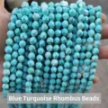 Detailed macro shot of faceted light blue turquoise lozenge beads for DIY jewelry making - Optimized Blue Turquoise Rhombus Beads