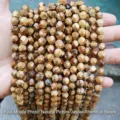 Detailed view of faceted natural picture stone beads for DIY jewelry making kits - Natural Picture Jasper Rhombus Beads