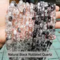 Close-up of natural black rutilated quartz irregular stone beads for DIY jewelry making - Natural Black Rutilated Quartz Irregular / 6-8mm (Approx 45-65 Pieces/Strand)