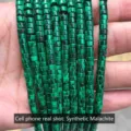 Macro detail of 2x4mm green synthetic malachite column beads for DIY jewelry - Disc Shape / 155 Pieces/Strand / Synthetic Malachite