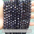 Close-up macro view of synthetic blue goldstone diamond faceted loose beads for DIY jewelry - Synthetic Blue Goldstone Rhombus Beads