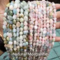 Detailed macro view of natural colorful irregular morganite gemstone beads for DIY crafts - Natural Morganite Irregular / 6-8mm (Approx 45-65 Pieces/Strand)