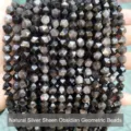 Detailed macro view of faceted natural silver sheen obsidian rhomboid stone beads for jewelry - Natural Silver Sheen Obsidian Rhombus Beads / 6mm/Approx 55 Pieces