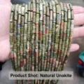 Natural green and pink unakite stone cylinder tube spacer beads for DIY jewelry making - Natural Unakite Tube (JDXYZ03) / 28 Beads Set / Floral Green