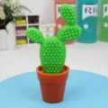 Creative green cactus-shaped ballpoint pen with orange mini pot stand for desktop decor - C18 Flat Cactus