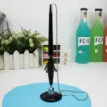 Desktop signature pen with fixed round base and silver metal ball chain connector. - Black / Black
