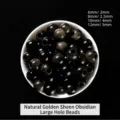 Natural black gold sheen obsidian large hole loose beads for DIY jewelry making and crafts - 12mm (5mm Hole) / Natural Golden Obsidian