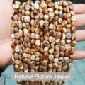 Detail view of natural picture jasper irregular stone beads for DIY jewelry making - Natural Picture Jasper Irregular / 8-10mm (Approx 35-45 Pieces/Strand)