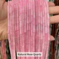 Natural 4x13mm Rose Quartz cylinder tube spacer beads for DIY jewelry making accessories - Natural Rose Quartz Tube (JDXYZ03)