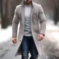 Premium men's grey wool mid-length trench coat with elegant gold buttons overcoat - S / Top (N8) / Gray