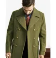 Cappotto di lana verde oliva stile britannico da uomo con bottoni dorati doppio petto - Taglia S / Top / Verde militare