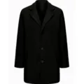 Manteau classique en laine noire pour homme, coupe mi-longue avec col à revers élégant. - S / Hauts / Noir