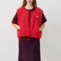 Women red fleece vest casual sleeveless button up cardigan autumn winter outerwear top - Burgundy