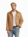 Veste de travail classique pour hommes beige avec col en velours et fermeture boutonnée - S / Hauts / Kaki
