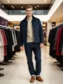 Giacca da lavoro casual con risvolto da uomo cappotto tinta unita con zip e tasche pratiche. - Taglia S / Top / Blu navy
