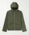 Men's olive green hooded windbreaker jacket with full zip and practical front flap pockets for daily wear. - S / Tops / Green