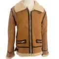 Women's short shearling faux suede jacket winter warm lapel bomber coat with pockets - S / Tops / Tan