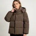 Femme hiver ample capuche couleur unie doudoune decontractee epaisse chaude manteau - S / Hauts / Café