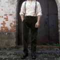 Mens retro corduroy trousers casual straight leg pants vintage style for daily wear - S / Army Green