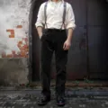 Men's retro corduroy casual trousers straight leg vintage style trousers for daily wear. - S / Black