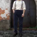 Men's retro corduroy casual trousers, stylish vintage high waist design, dark blue variant. - S / Dark Blue