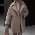 Dames winter suède harige jas revers lange mouw pluche jas elegante bovenkleding casual - S / Tops / Khaki