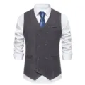 Men's herringbone double breasted suit vest with white shirt and blue tie sku variant. - L / Top (MJ07) / Dark Gray