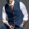 Elegante chaleco de cuadros azul para hombre, corte ajustado, con camisa blanca y corbata. - S / Tops / Azul