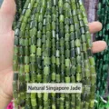 Natural green 8x11mm cylindrical jade stone beads for DIY jewelry making and crafts - Faceted Cylinder Style / 7-10*11mm (Approx 27-29 Pcs/Pack) / Natural Canadian Jade
