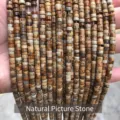 Natural picture jasper cylinder disc beads 2x4mm for DIY jewelry making projects - Disc Shape / 2*4mm (Approx. 155 Pieces) / Picture Jasper