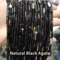 Natural black agate column tube loose beads 4x13mm for jewelry making - Natural Black Agate Tube (JDXYZ03)