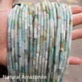 Natural Amazonite teal cylindrical loose beads 4x13mm for DIY jewelry making projects - Natural Amazonite Tube