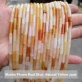 Handheld strands of 4x13mm natural yellow agate tube beads for DIY jewelry making. - Natural Yellow Jade Tube