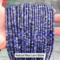 Natural 2x4mm blue vein stone cylinder disc beads for DIY jewelry making crafts - Disc Shape / 155 Pieces/Strand / Blue Vein Stone