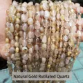 Natural gold rutilated quartz irregular tumbled stone beads for DIY jewelry making accessories - Natural Golden Rutilated Quartz Irregular / 6-8mm (Approx 45-65 Pieces/Strand)
