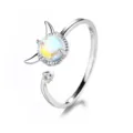Sweet little devil open ring with iridescent moonstone and S925 silver finish - Adjustable Open / Moonstone Devil Ring (White Gold Color)