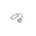 Bague ajustable élégante en argent motif fleur de cerisier avec cristaux scintillants - Ouvert Réglable / Fleur de Cerisier Zircon Blanc (Plaqué Or Blanc)