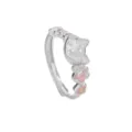 Adorable silver cat ring featuring pink zircon hearts and cat paw details for women - Adjustable Open / Pink Zirconia Cat Ring