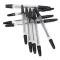 Clear barrel ballpoint pens detail view, smooth writing stationery set for office and school. - Bullet Type 0.7mm / Black