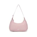 Vista detallada de un bolso rosa acolchado estilo plumas con forma de media luna - Bolso de Axila Luna (MG6025) / Rosa Pomelo