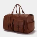 Detailed side view of a large brown PU leather duffle bag for travel and business - Garment Bag (PG5101) / Brown