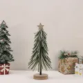 Nordic style mini felt Christmas tree with gold star and wooden base for table decor - 20cm (Small) / Green Style B