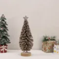 Mini brown felt Christmas tree ornament with star topper and wooden base for desktop - 20cm (Small) / Brown Style A