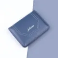 Cartera corta de cuero azul vintage para hombre con costuras blancas de diseño minimalista - Azul marino